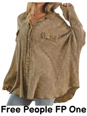 FREE PEOPLE FP ONE Scout Oversized Waffle Knit Shirt Shacket - Women's XS